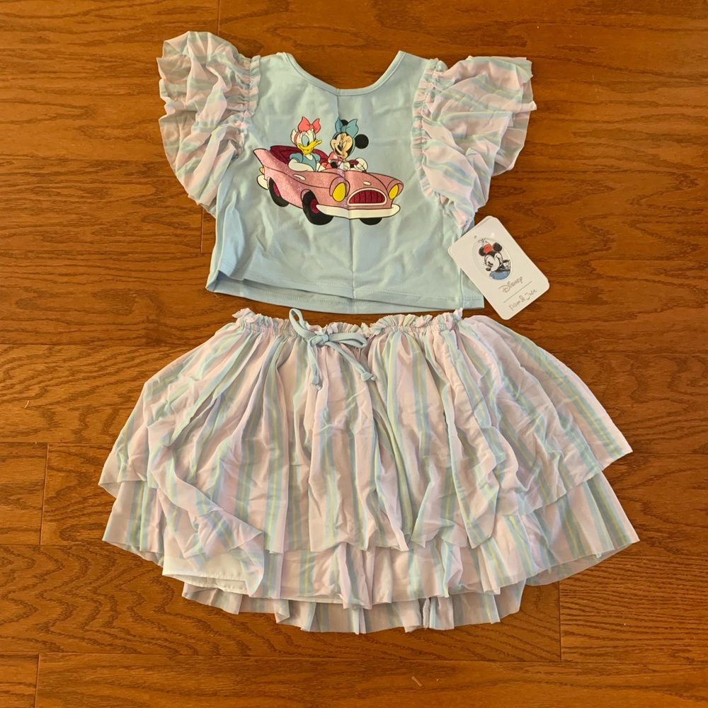 Toddler Girl's Disney X Pippa And Julie 2-Piece Minnie & Daisy Top & Skirt Set